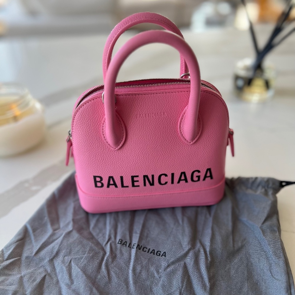 BALENCIAGA Pink Grained Calfskin XXS Ville Top Handle Bag